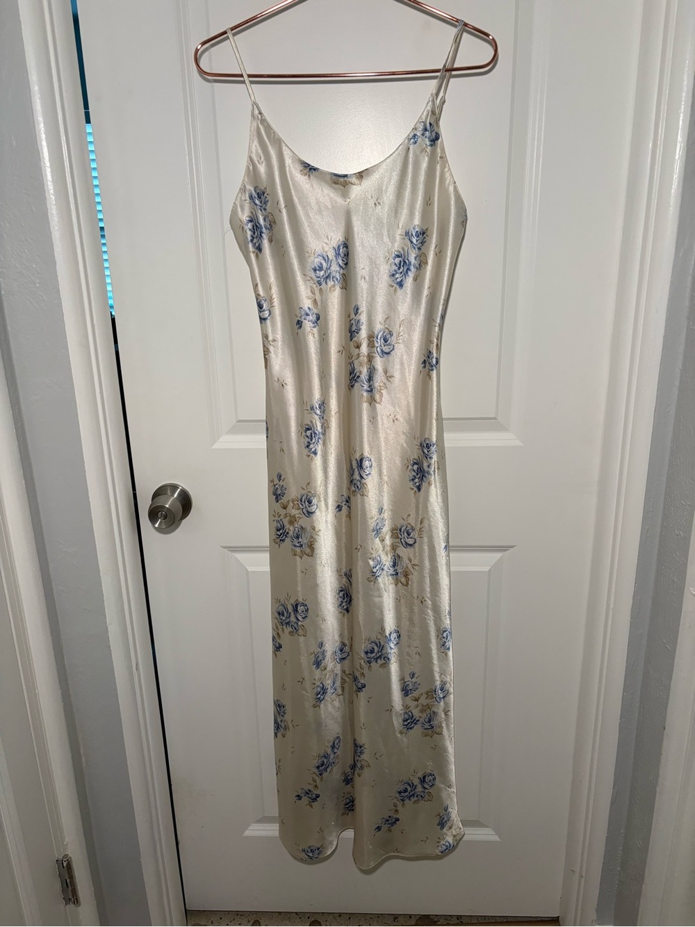 Cacique Vintage Cream Slip Dress with Blue Floral Print